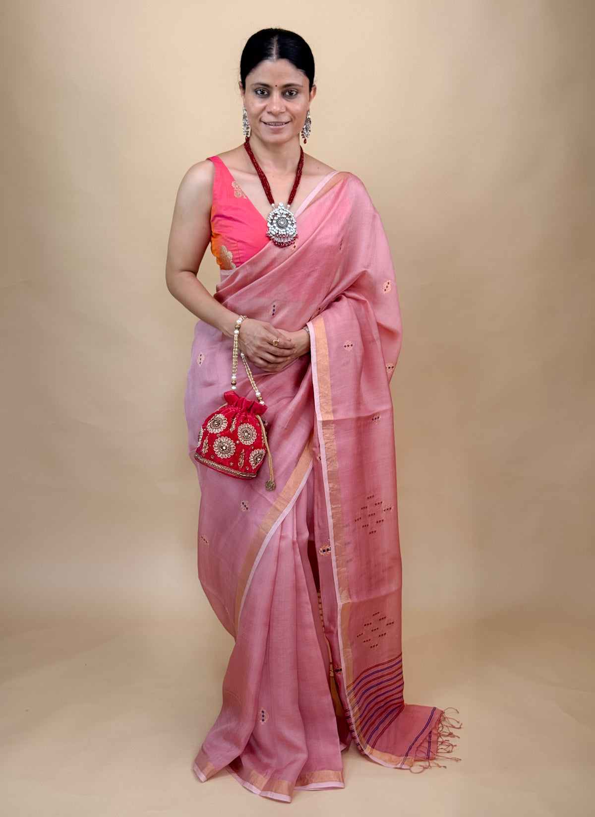 Handwoven Organza Silk Saree with Zari Motifs