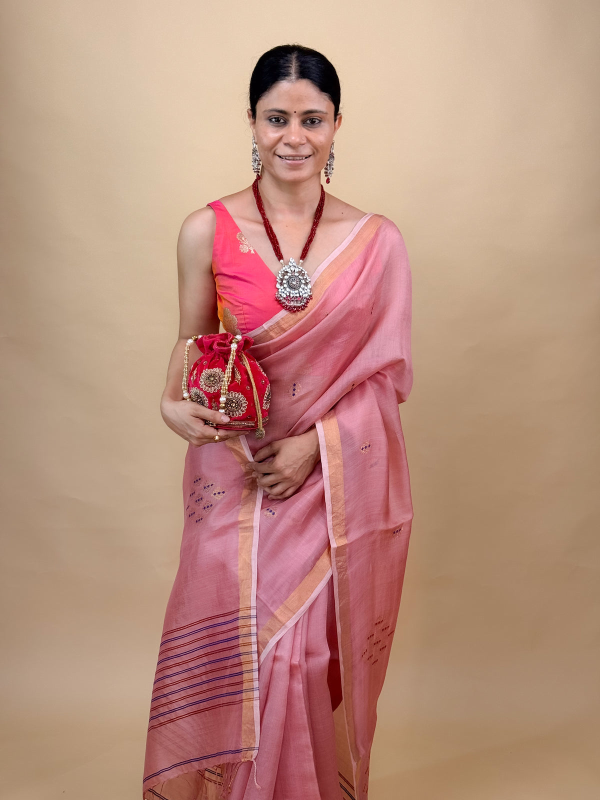 Handwoven Organza Silk Saree with Zari Motifs
