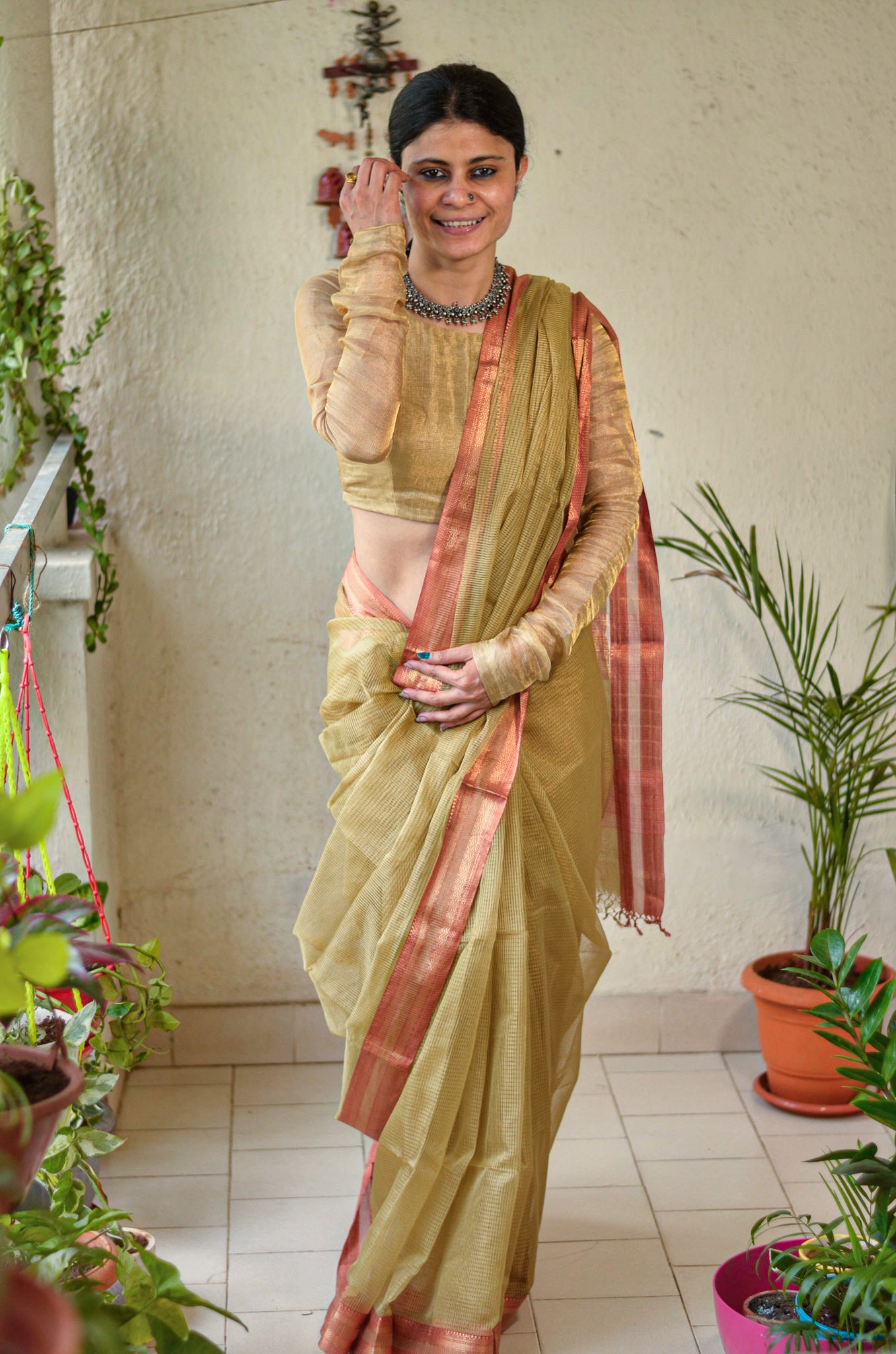 Handloom Maheswari Tissue Silk Saree