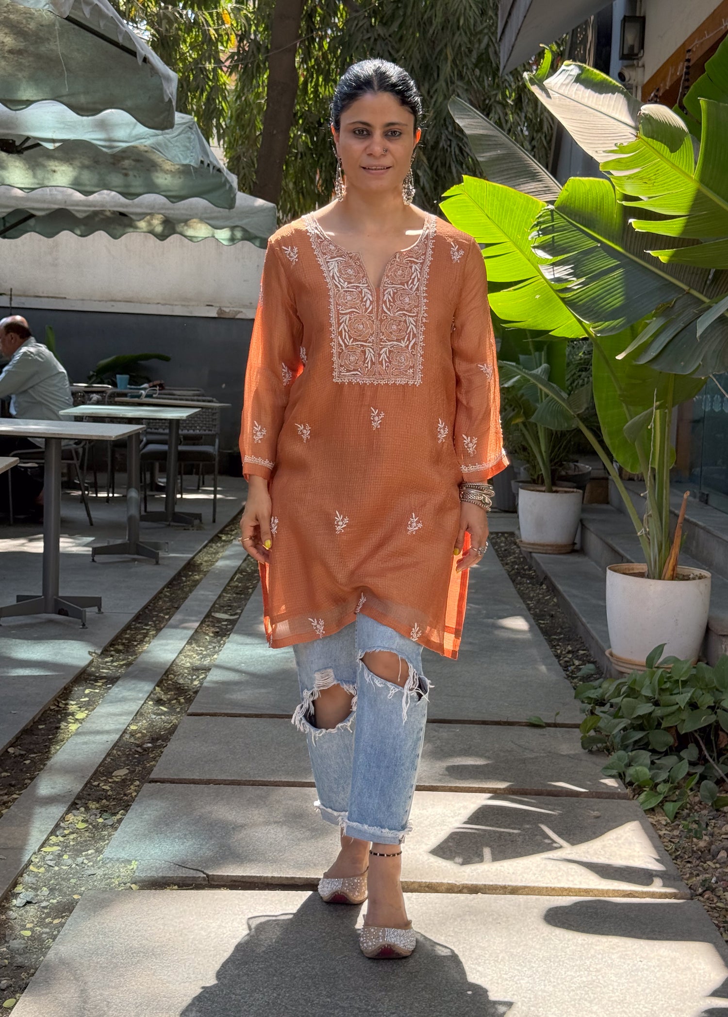 Pure Kota Silk Chikankari Handembroidered Short Kurta