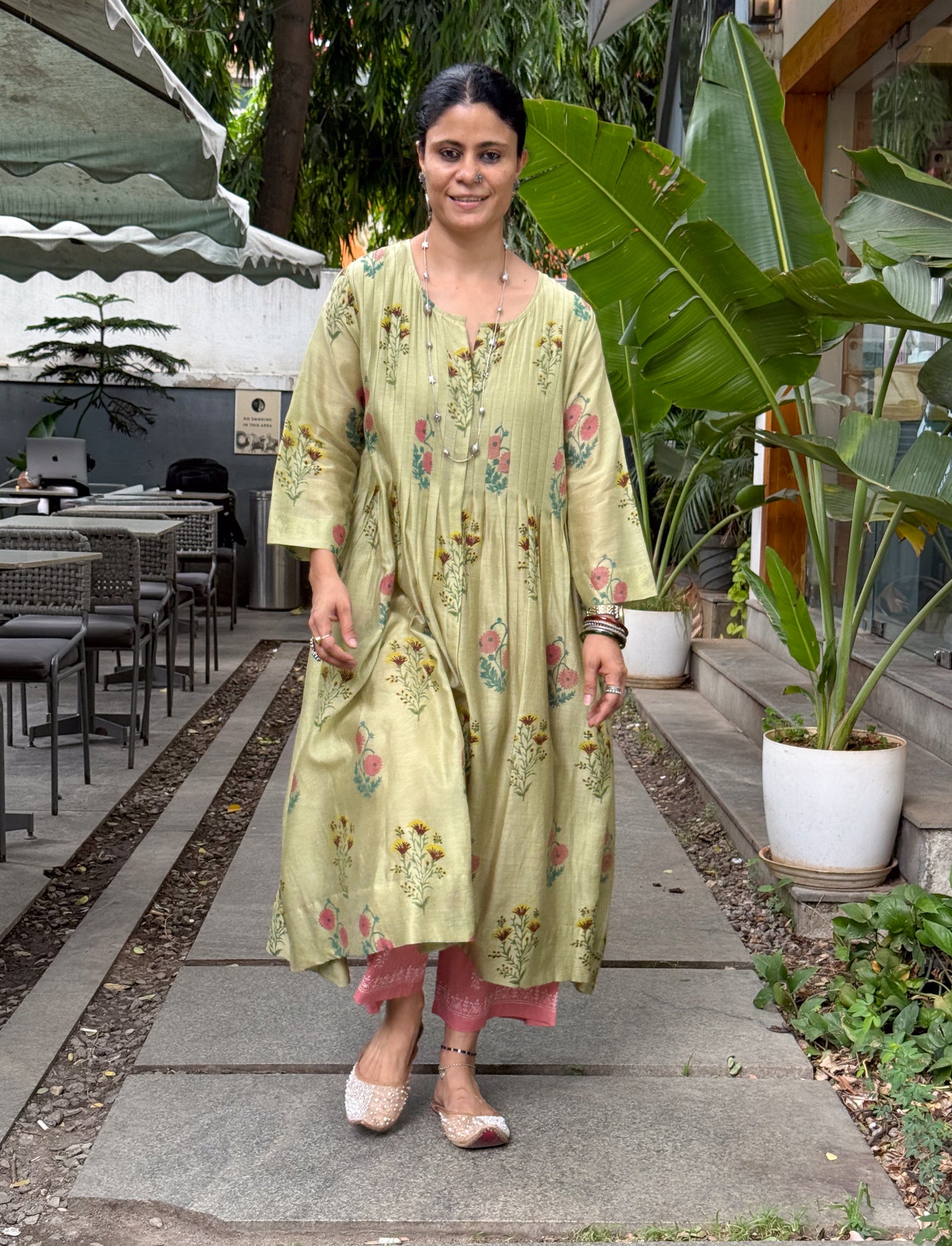 Handblock Printed  Pure Chanderi Silk Kurta