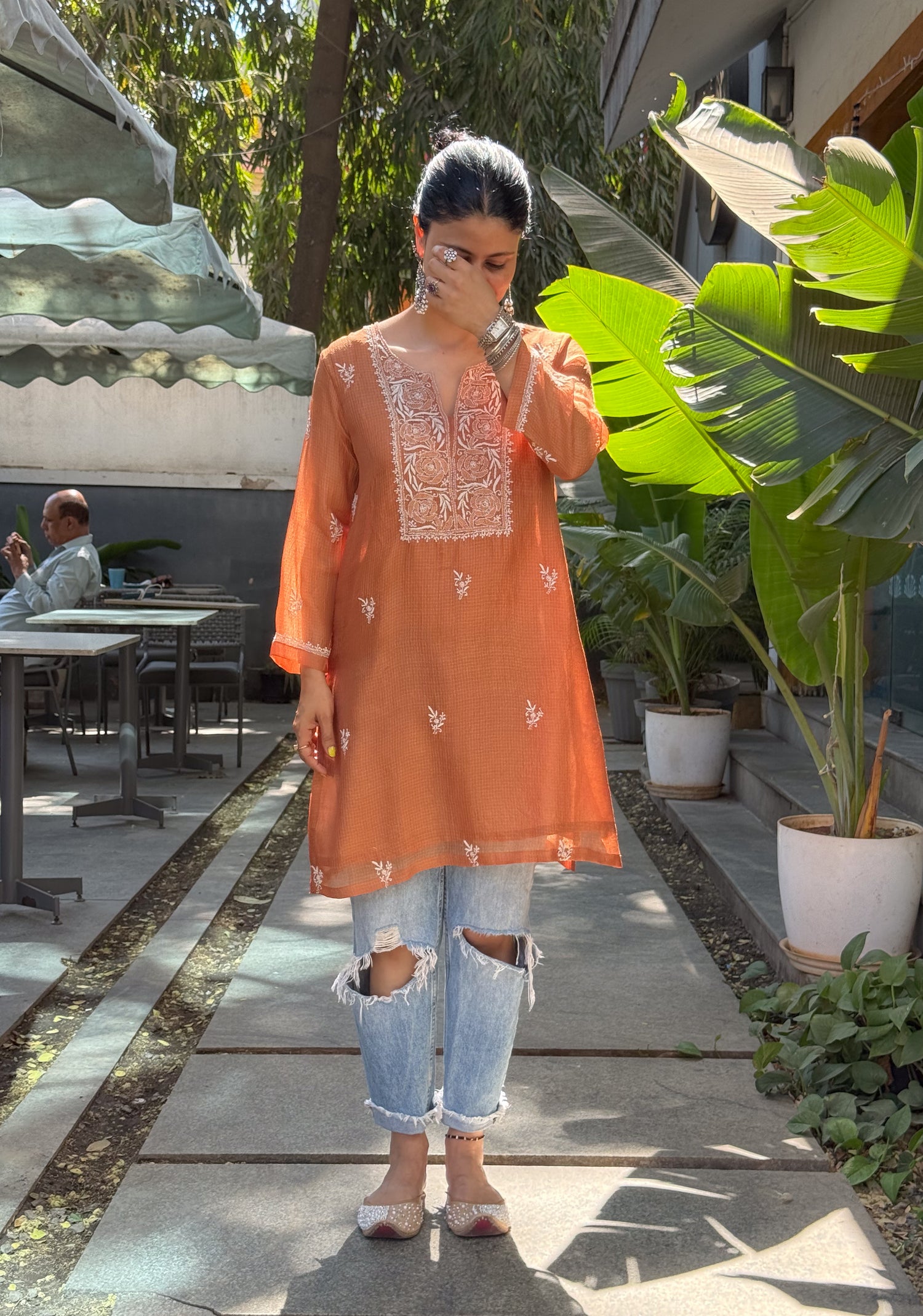 Pure Kota Silk Chikankari Handembroidered Short Kurta