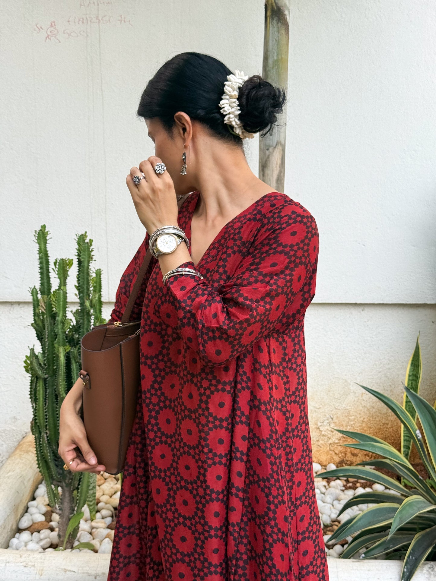 Handblock Printed Natural Dyed Ajrakh Chanderi Silk Kalidar Kurta
