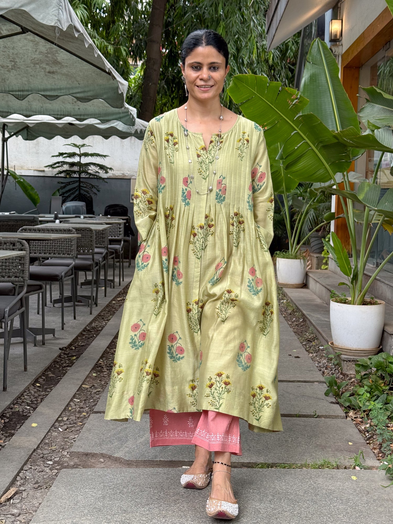 Handblock Printed  Pure Chanderi Silk Kurta