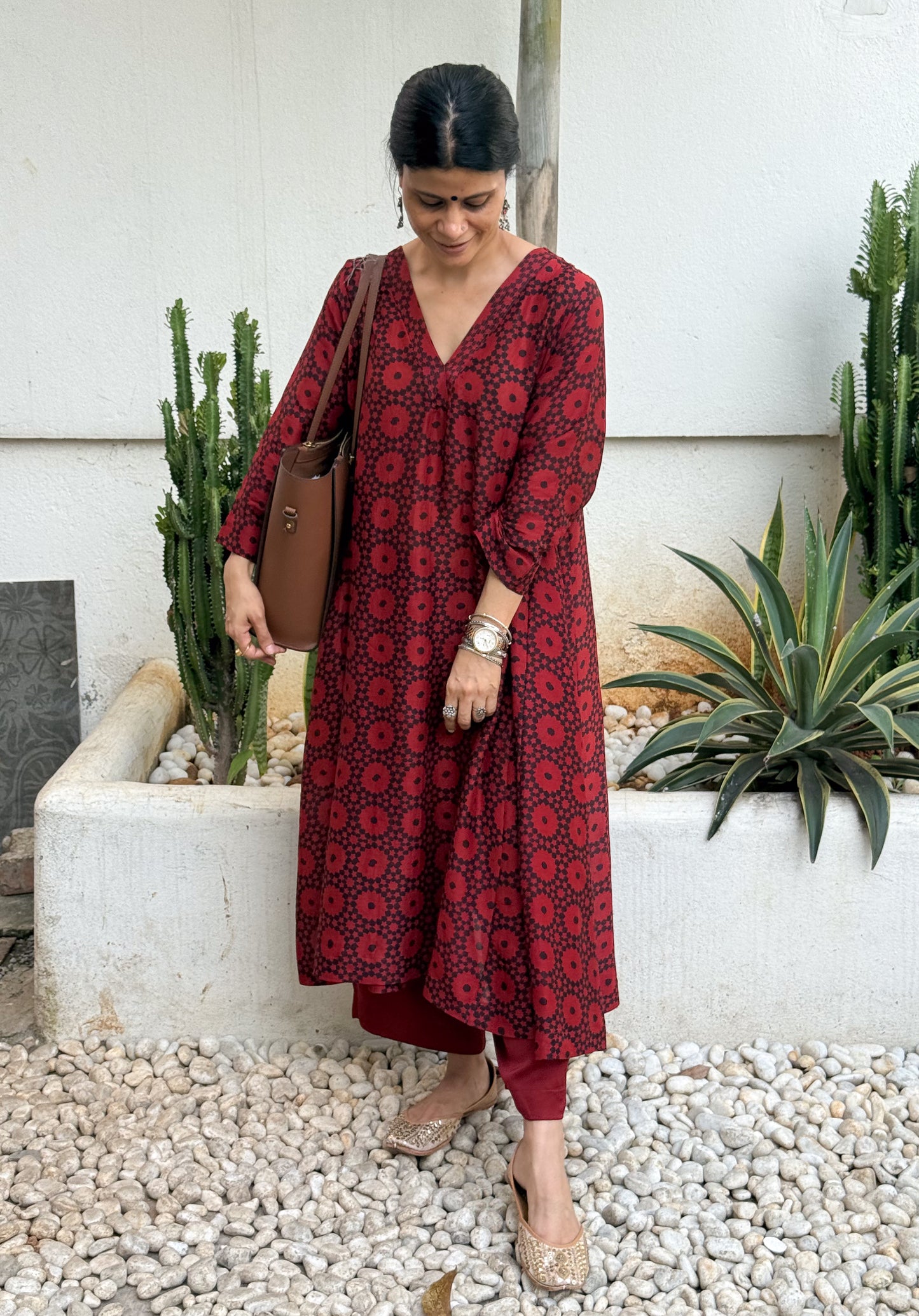 Handblock Printed Natural Dyed Ajrakh Chanderi Silk Kalidar Kurta
