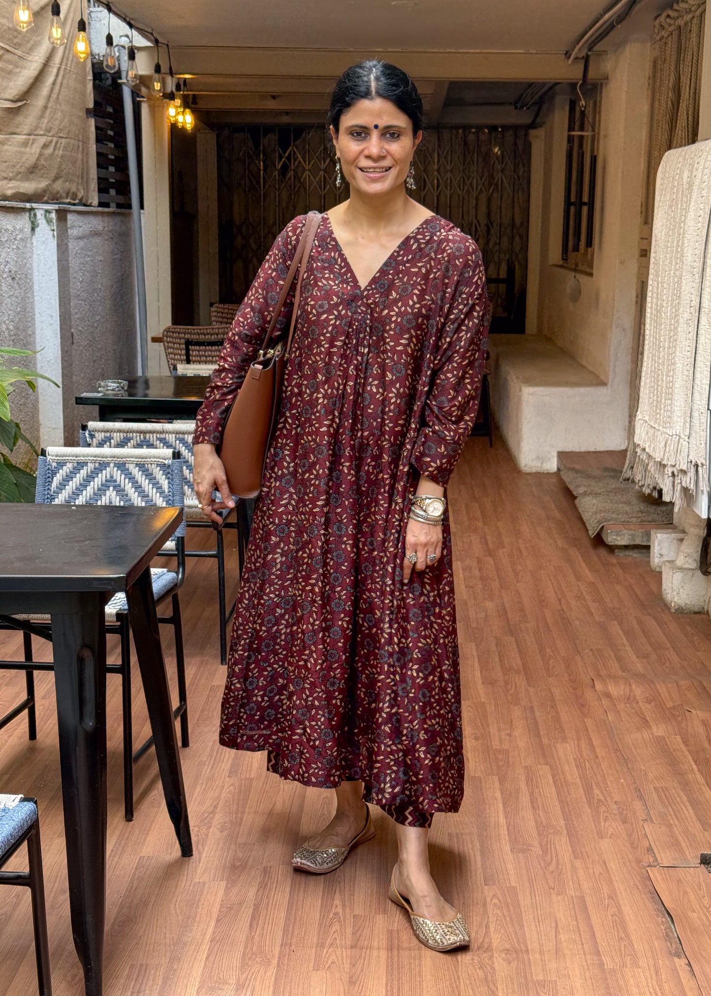 Handblock Printed Natural Dyed Ajrakh Chanderi Silk Kalidar Kurta