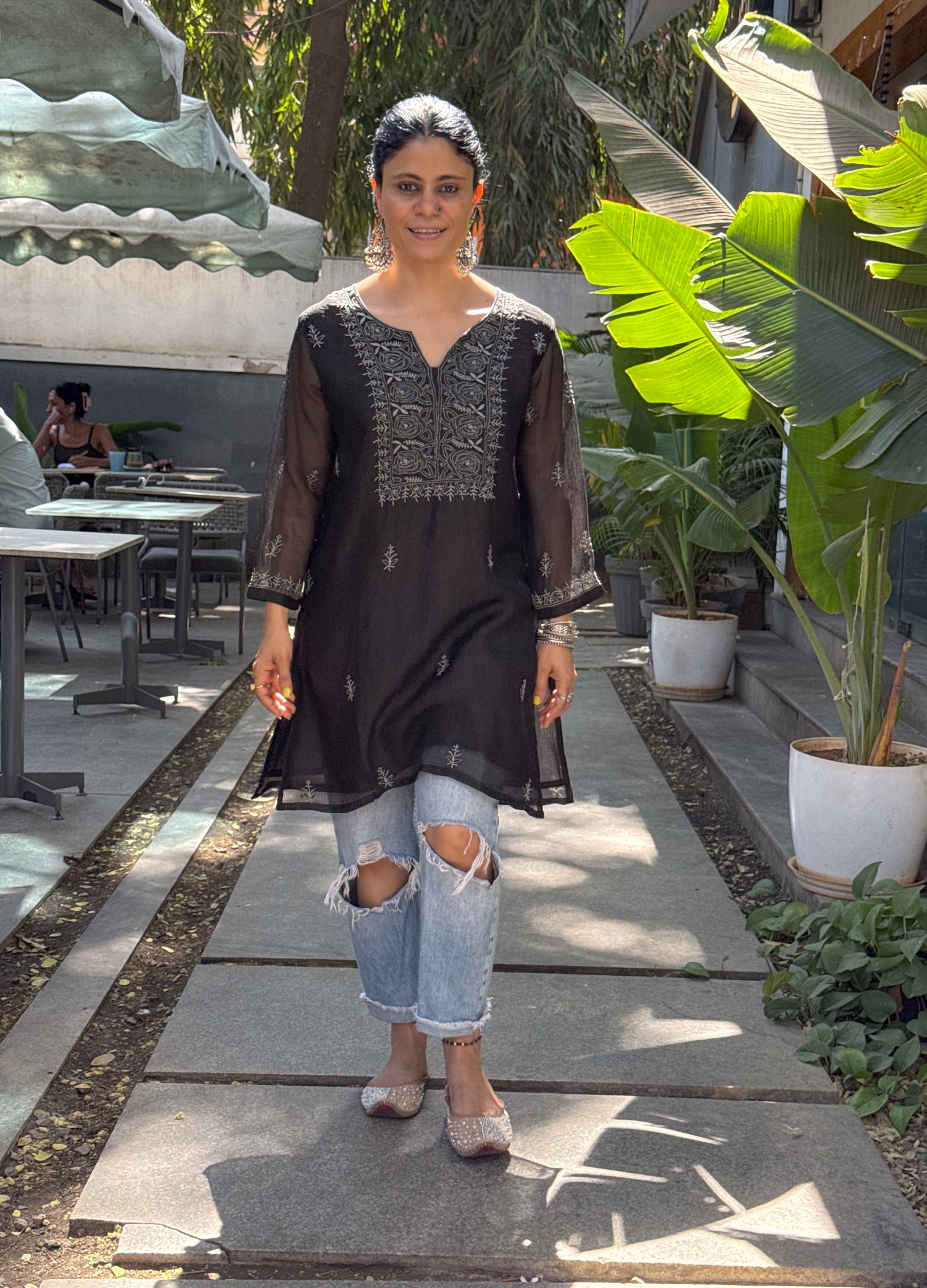 Pure Kota Silk Chikankari Handembroidered Short Kurta