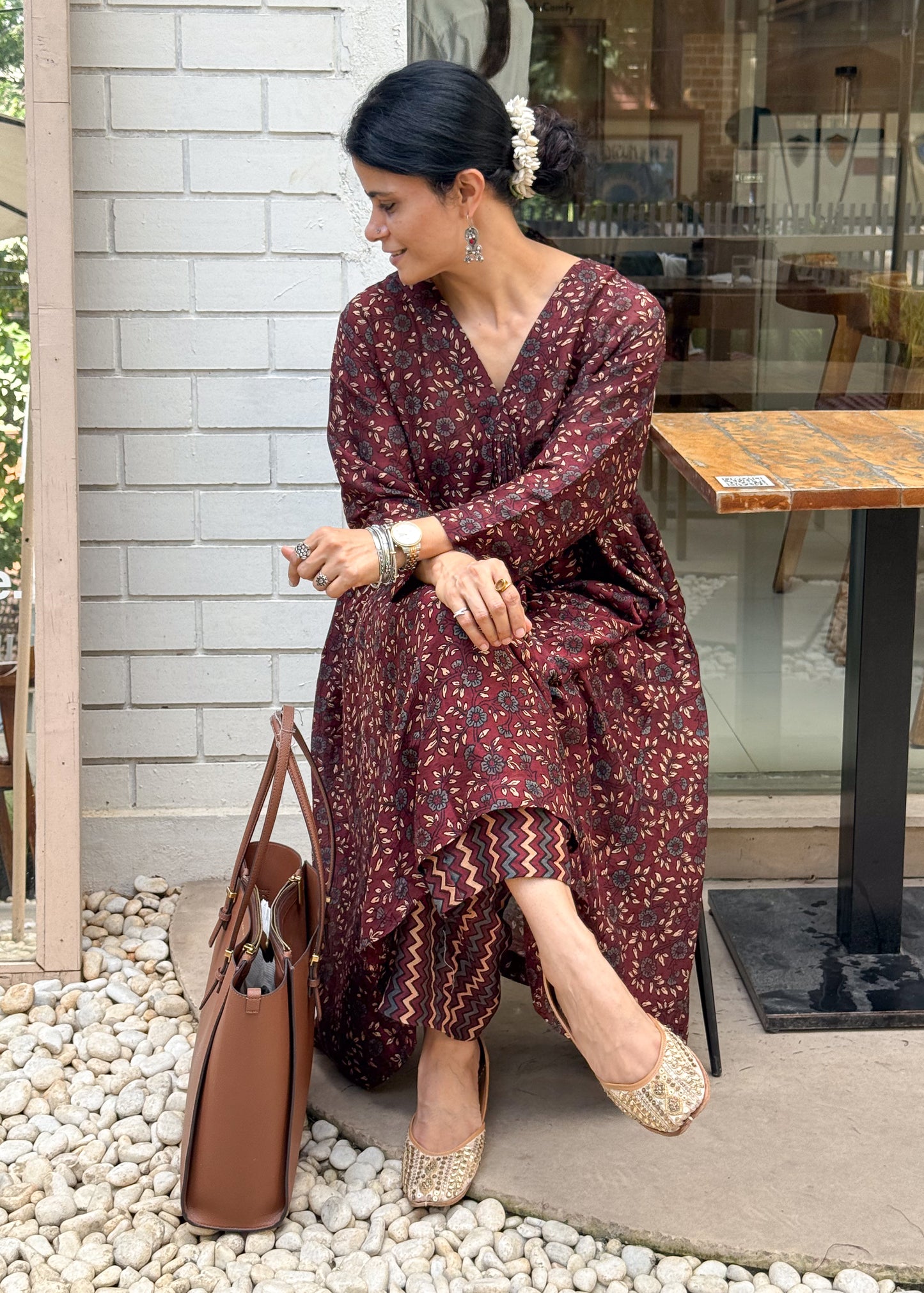 Handblock Printed Natural Dyed Ajrakh Chanderi Silk Kalidar Kurta