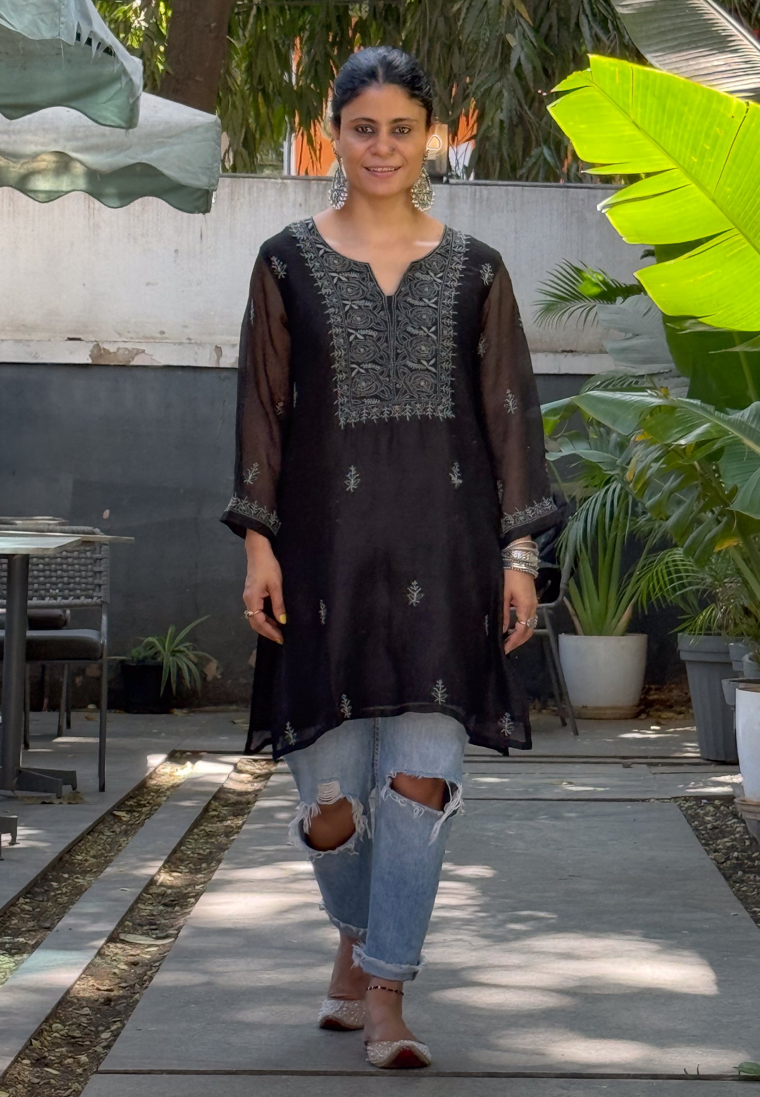 Pure Kota Silk Chikankari Handembroidered Short Kurta