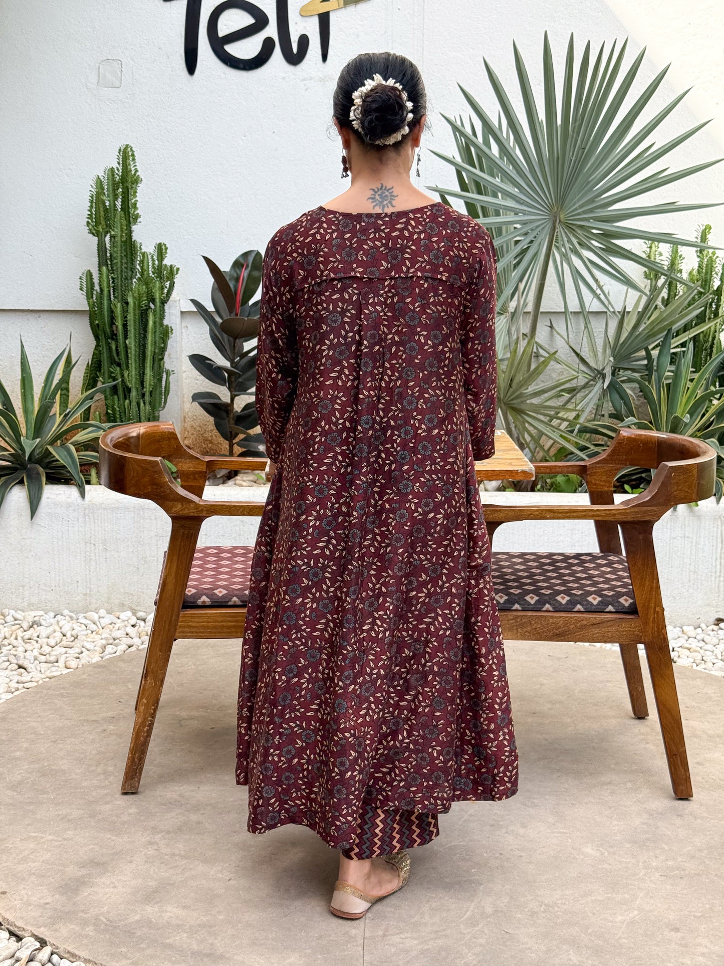 Handblock Printed Natural Dyed Ajrakh Chanderi Silk Kalidar Kurta