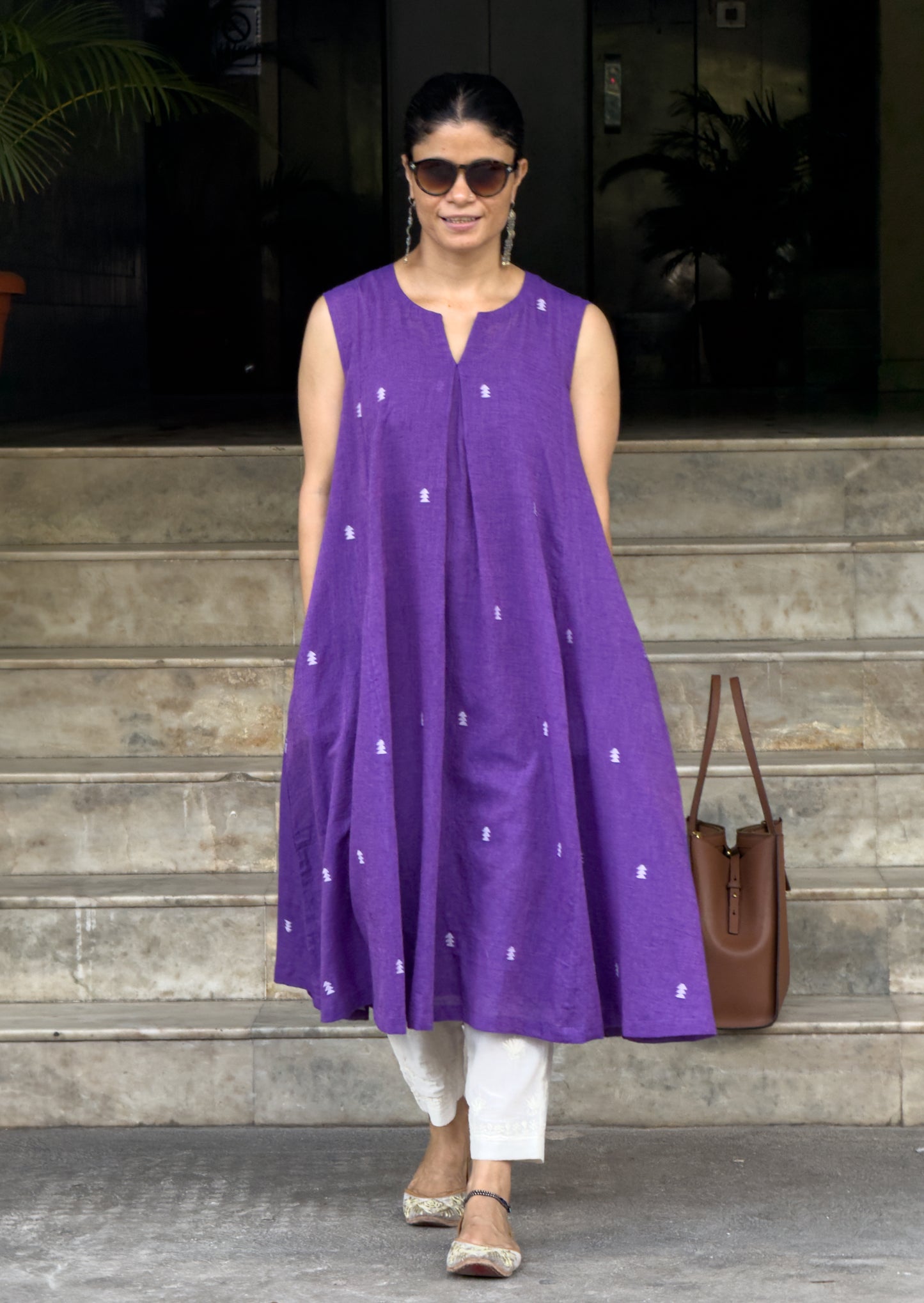 Handwoven Jamdani  Muslin Kalidar Kurta With Lining