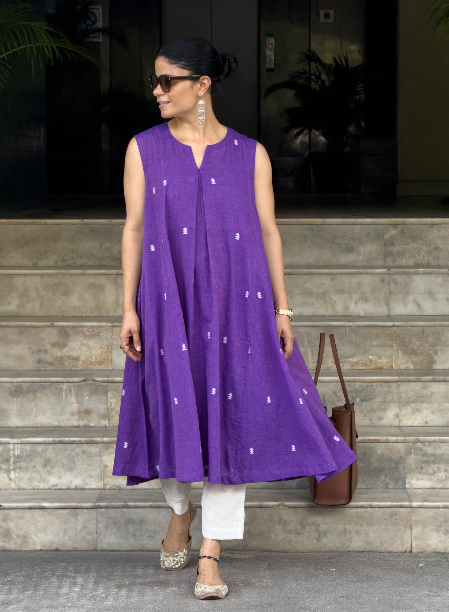 Handwoven Jamdani  Muslin Kalidar Kurta With Lining