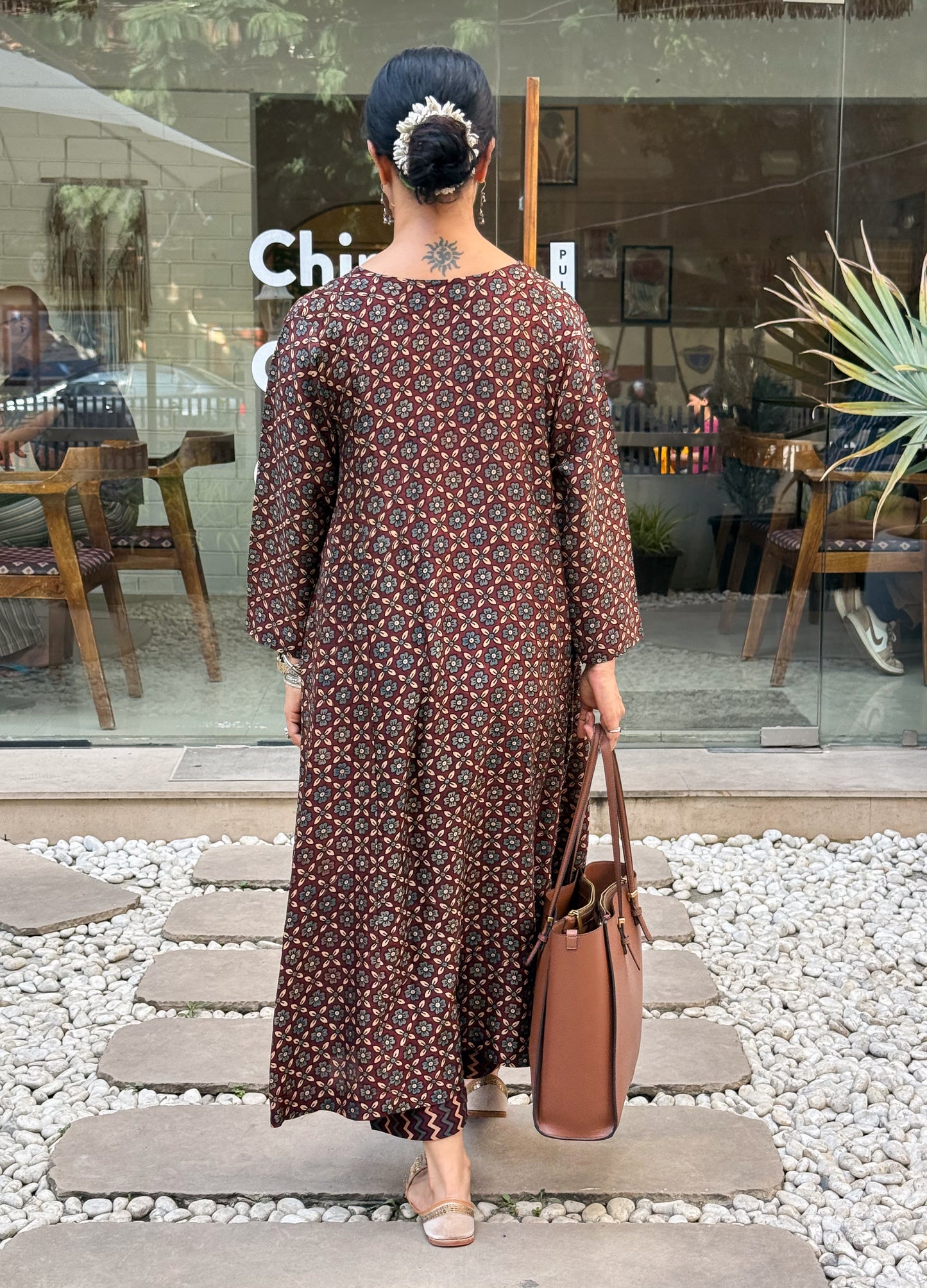 Handblock Printed Natural Dyed Ajrakh Chanderi Silk Kalidar Kurta