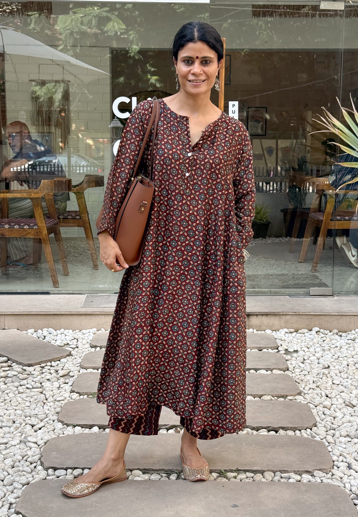 Handblock Printed Natural Dyed Ajrakh Chanderi Silk Kalidar Kurta