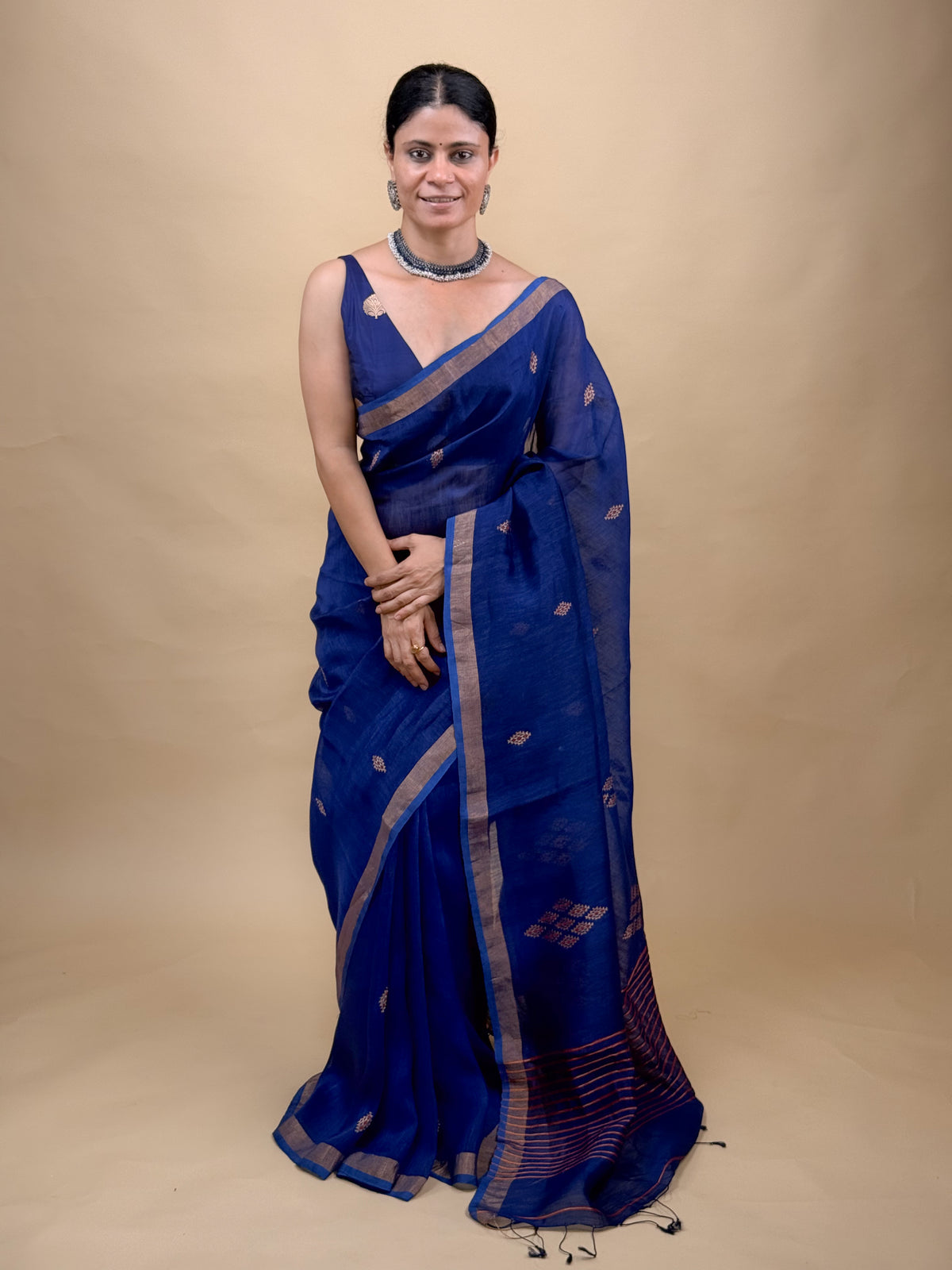 Handwoven Jamdani Silk Saree with Zari Motifs