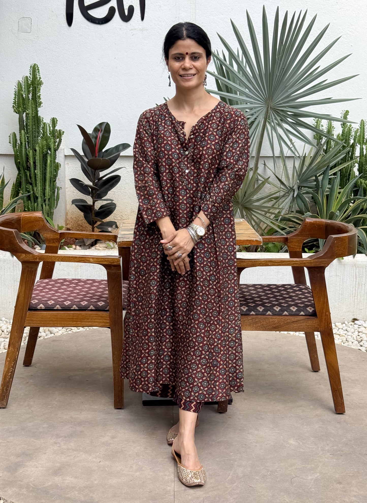 Handblock Printed Natural Dyed Ajrakh Chanderi Silk Kalidar Kurta