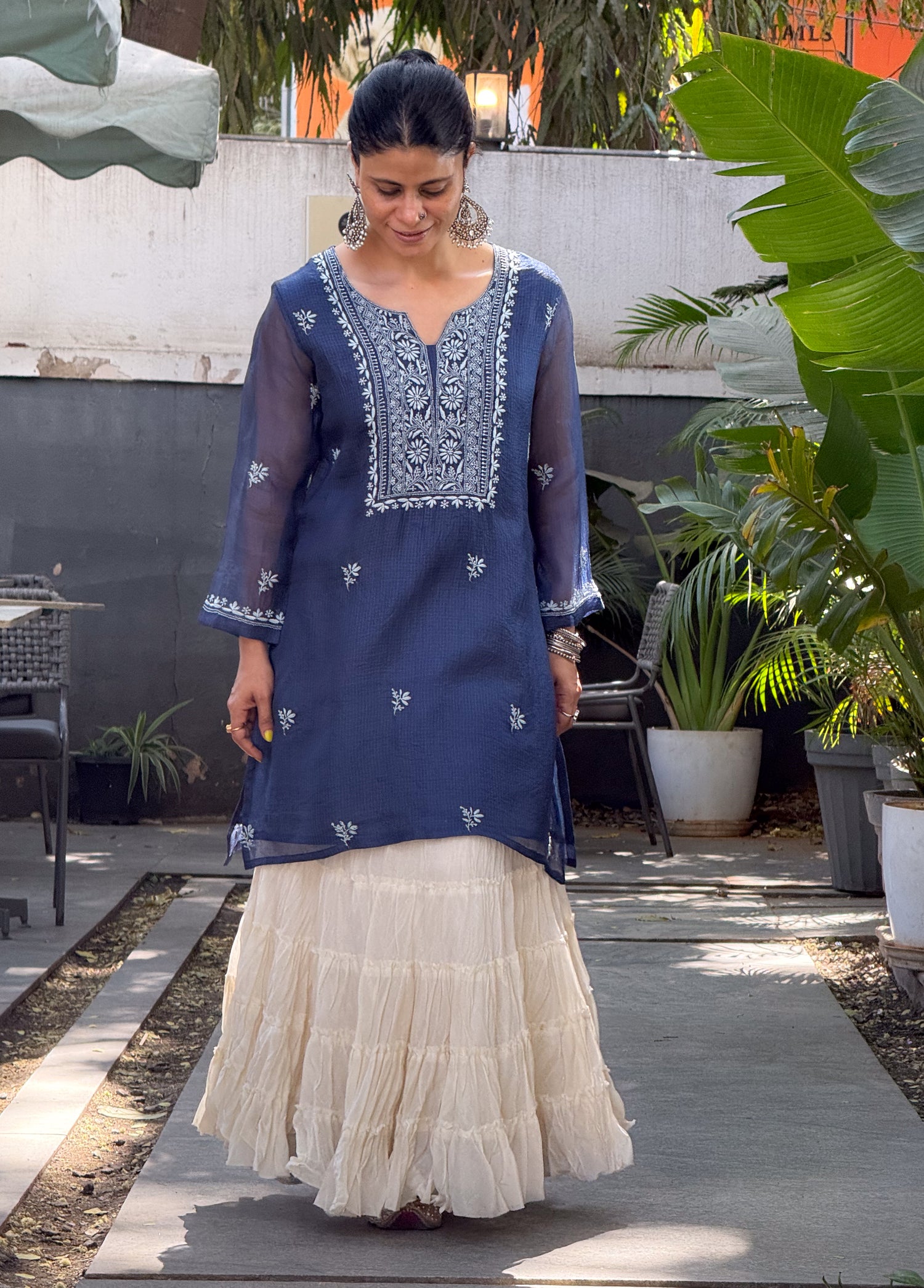 Pure Kota Silk Chikankari Handembroidered Short Kurta