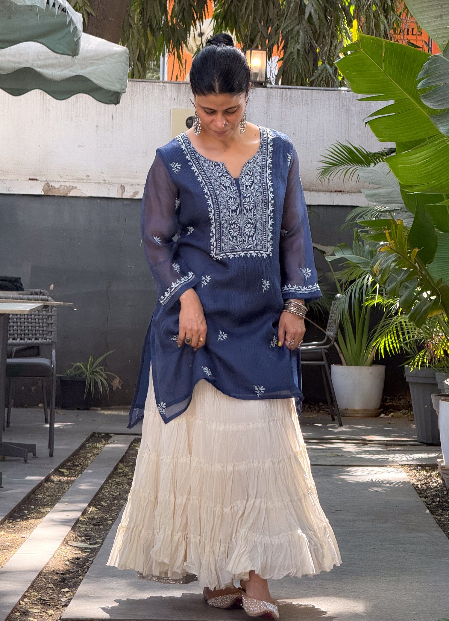 Pure Kota Silk Chikankari Handembroidered Short Kurta