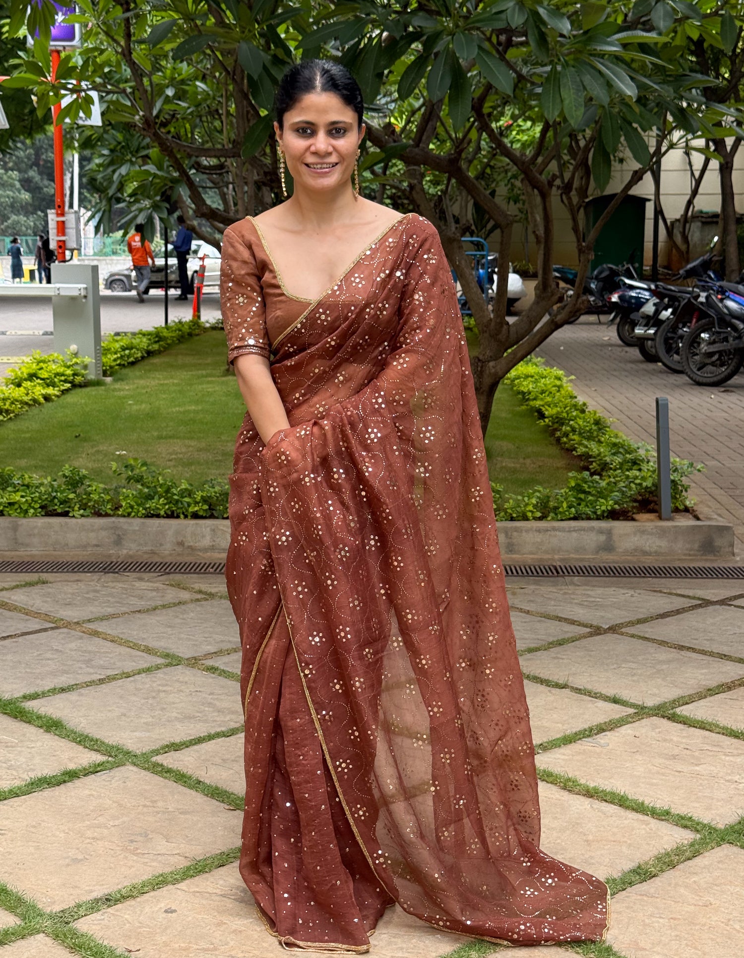Handloom Organza Silk Saree with Hand-Embroidered Mukaish Work