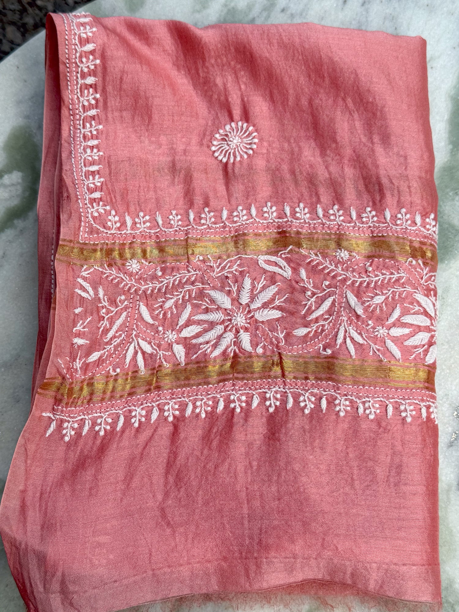 Chanderi Silk Handembroidered Chikankari Dupatta