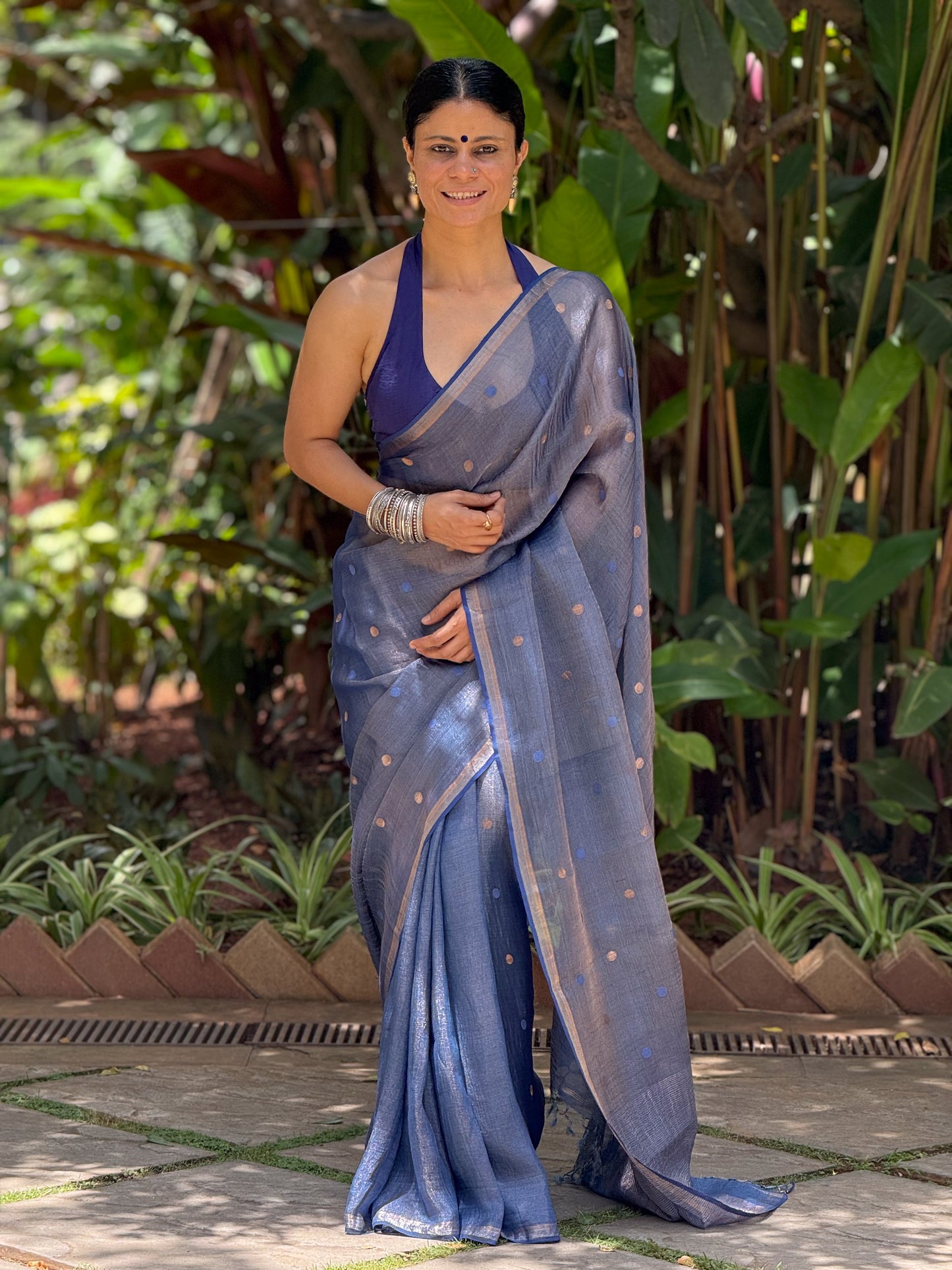Handloom Linen Silk Tissue Jamdani Saree