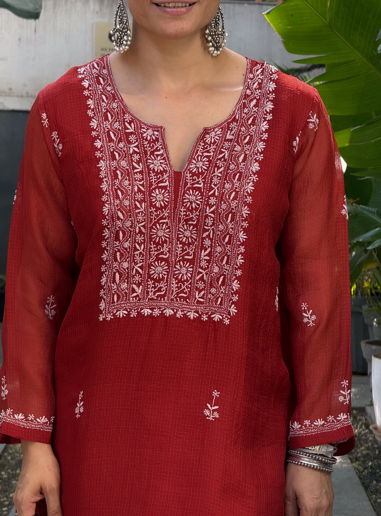 Pure Kota Silk Chikankari Handembroidered Short Kurta