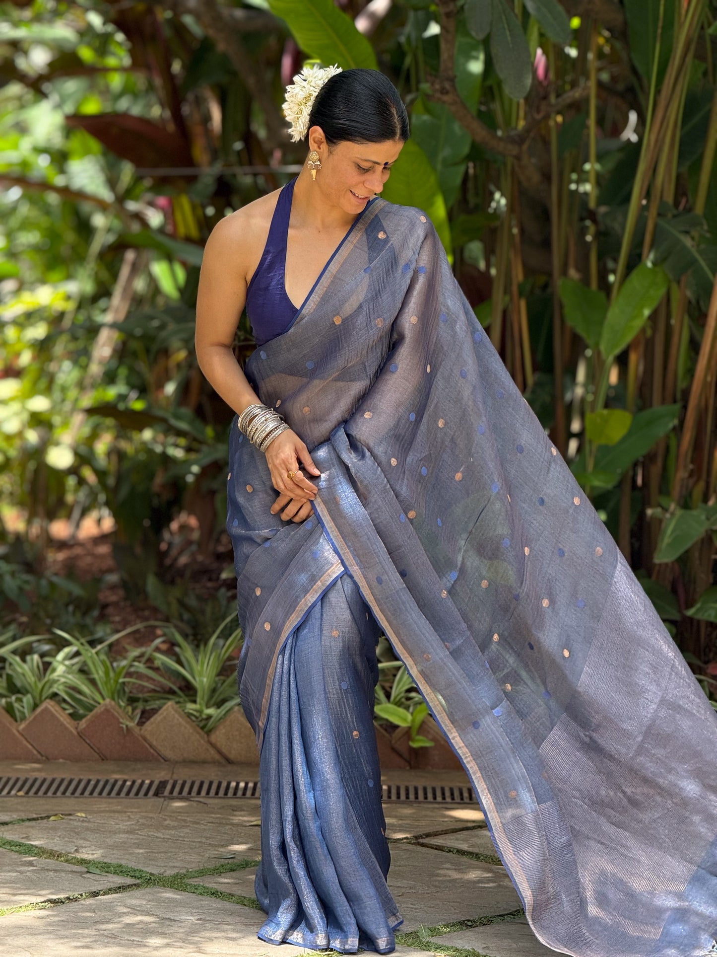 Handloom Linen Silk Tissue Jamdani Saree
