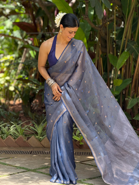 Handloom Linen Silk Tissue Jamdani Saree