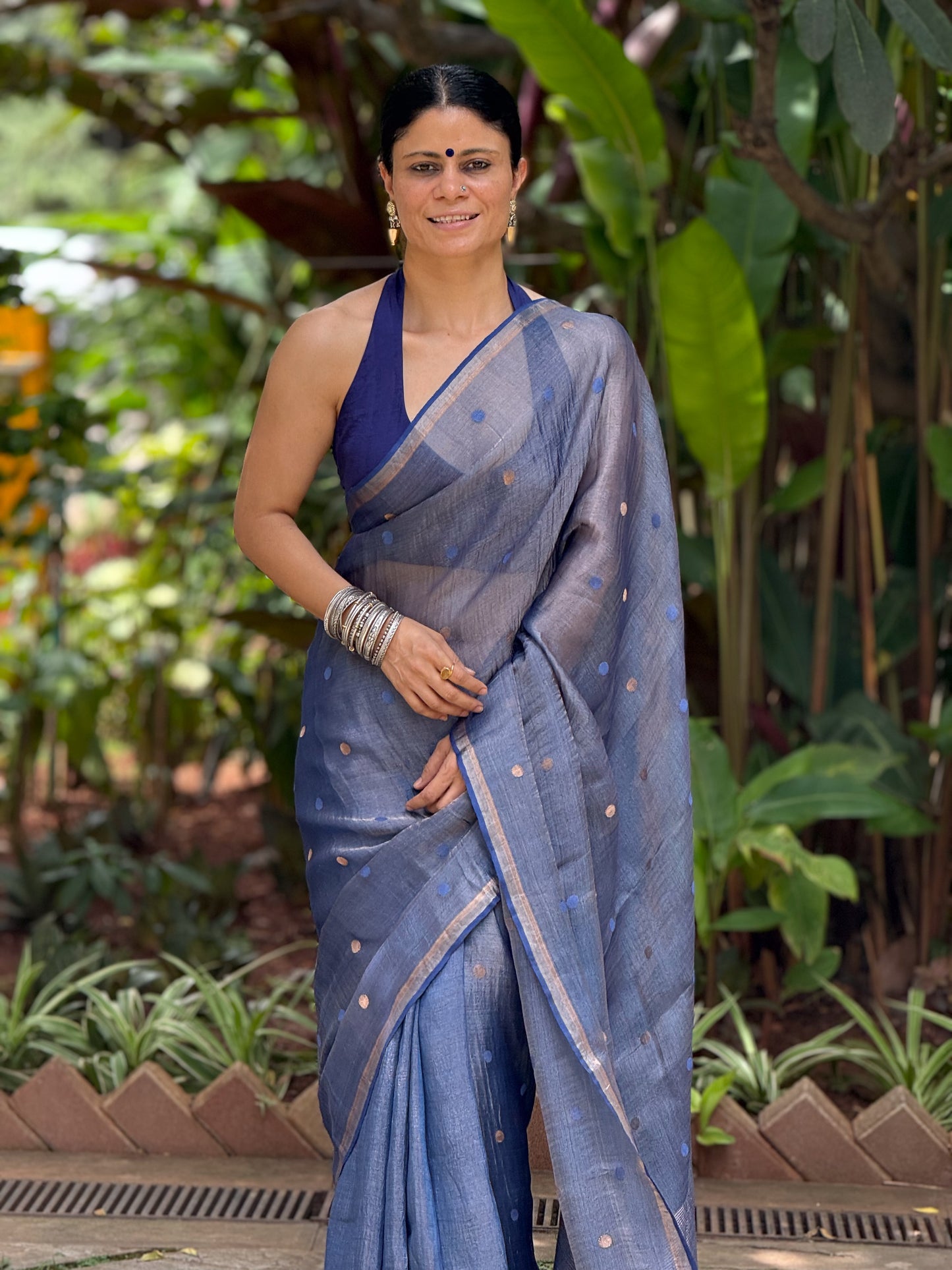 Handloom Linen Silk Tissue Jamdani Saree