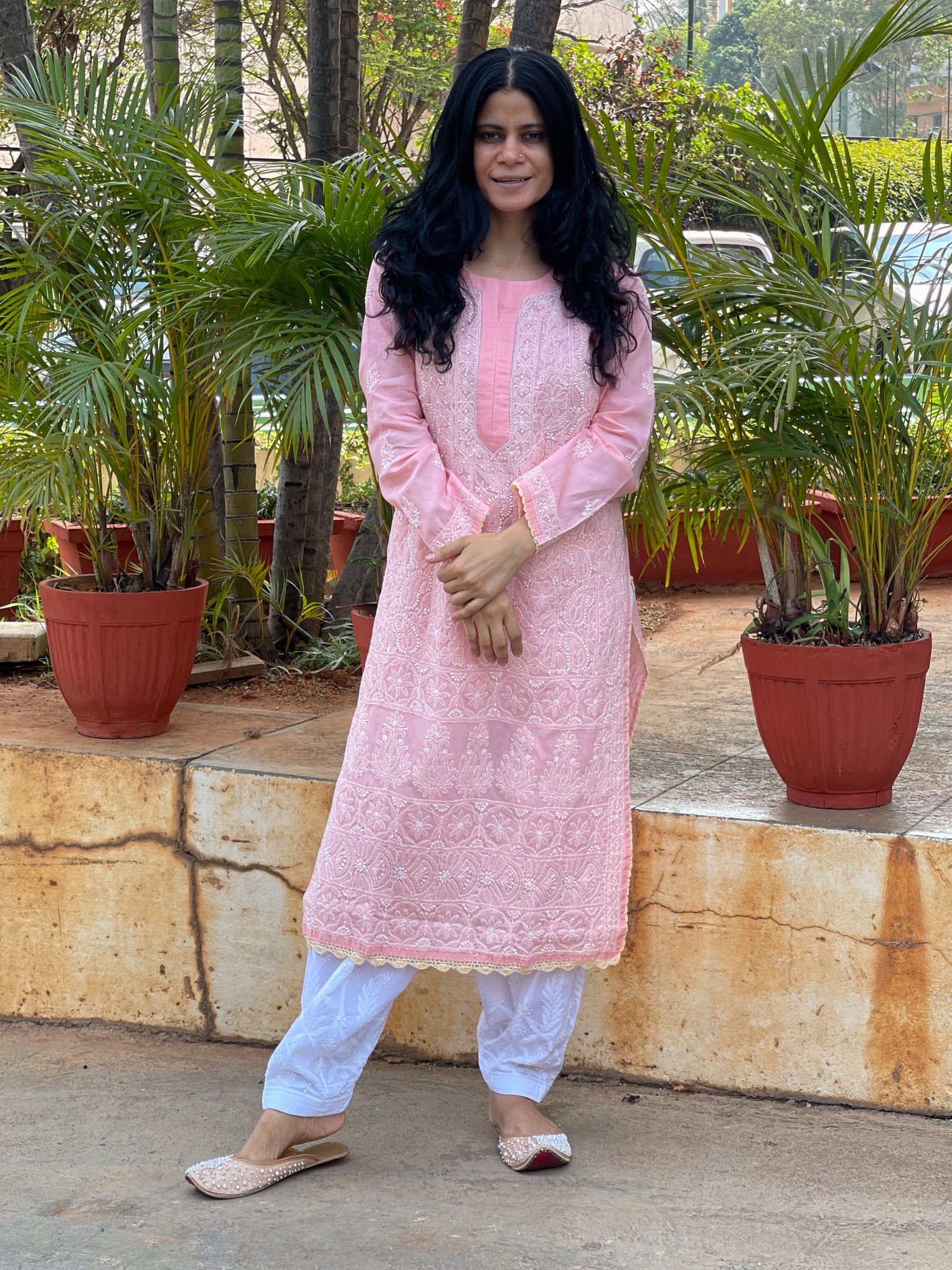 Handembroidered Chikankari cotton Kurti With CroChet Hand Embroidery Work