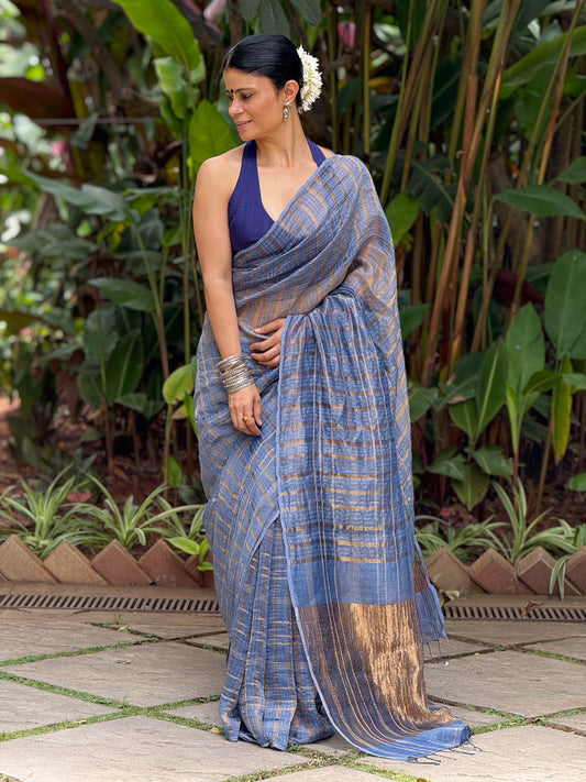 Handloom Linen Zari Silk Saree