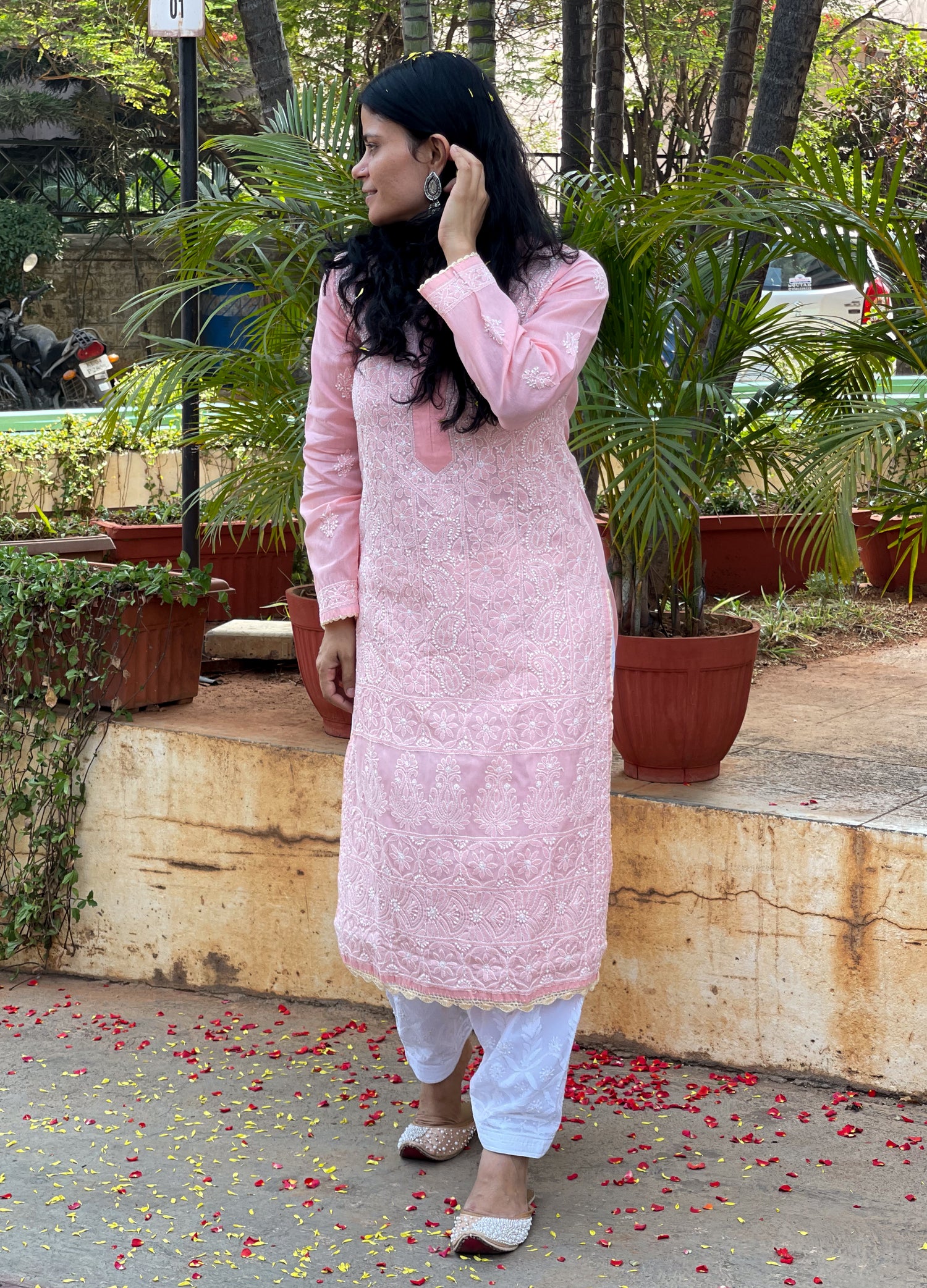 Handembroidered Chikankari cotton Kurti With CroChet Hand Embroidery Work