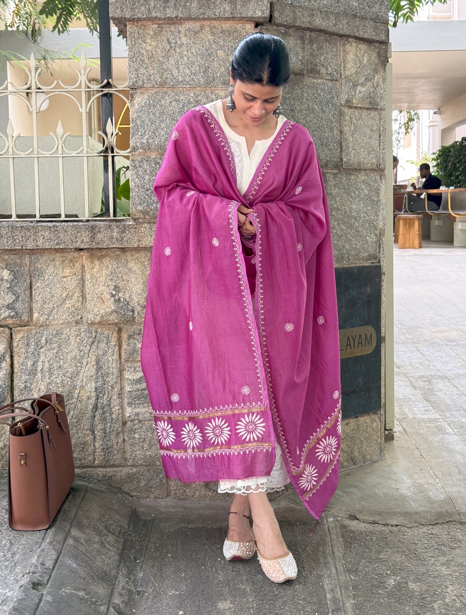 Chanderi Silk Handembroidered Chikankari Dupatta