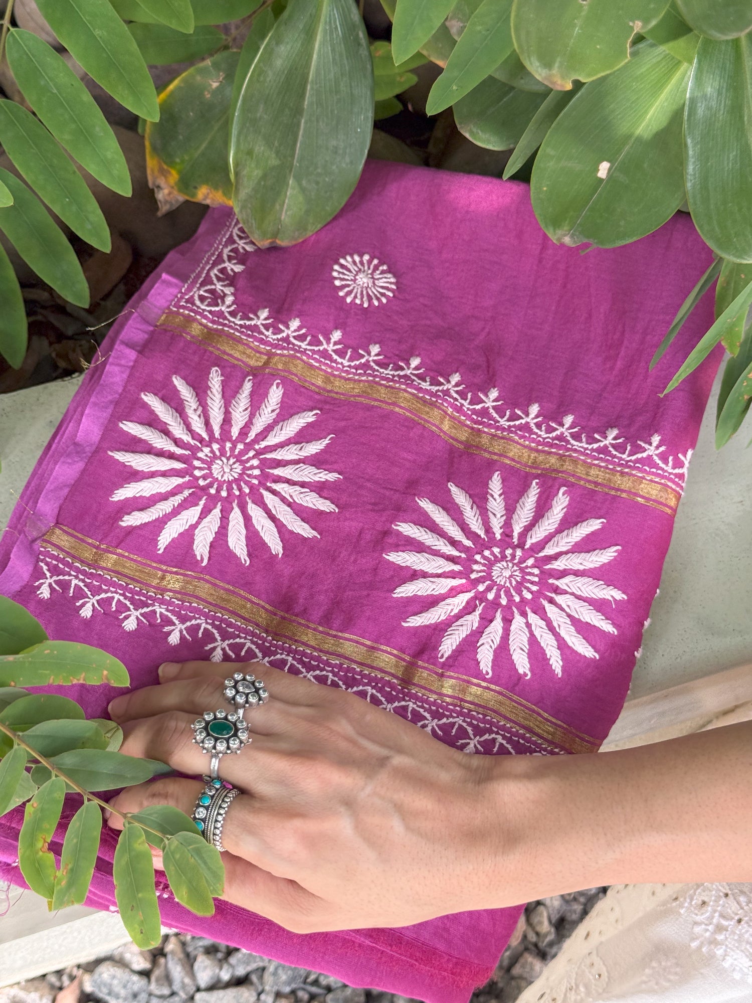 Chanderi Silk Handembroidered Chikankari Dupatta