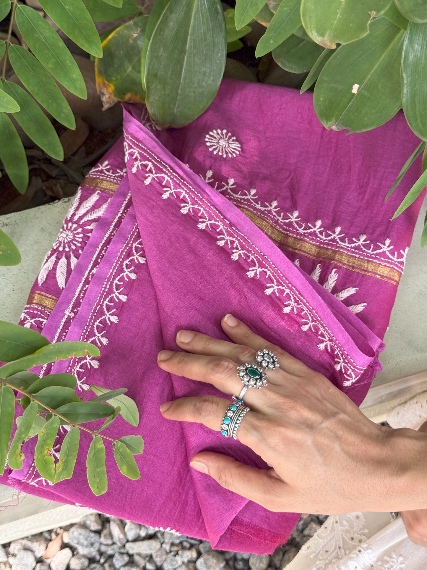 Chanderi Silk Handembroidered Chikankari Dupatta