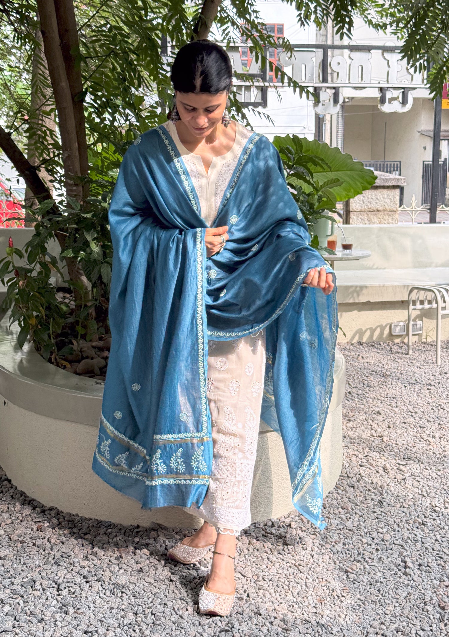 Chanderi Silk Handembroidered Chikankari Dupatta