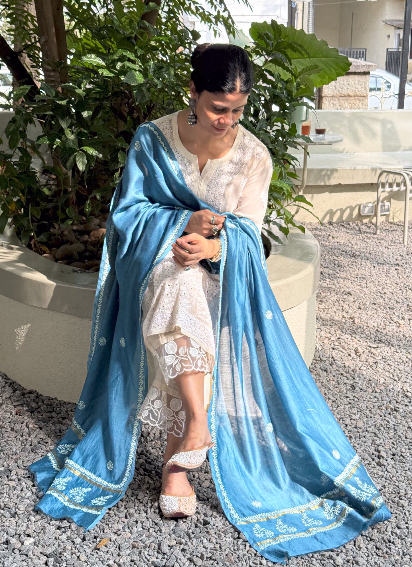 Chanderi Silk Handembroidered Chikankari Dupatta