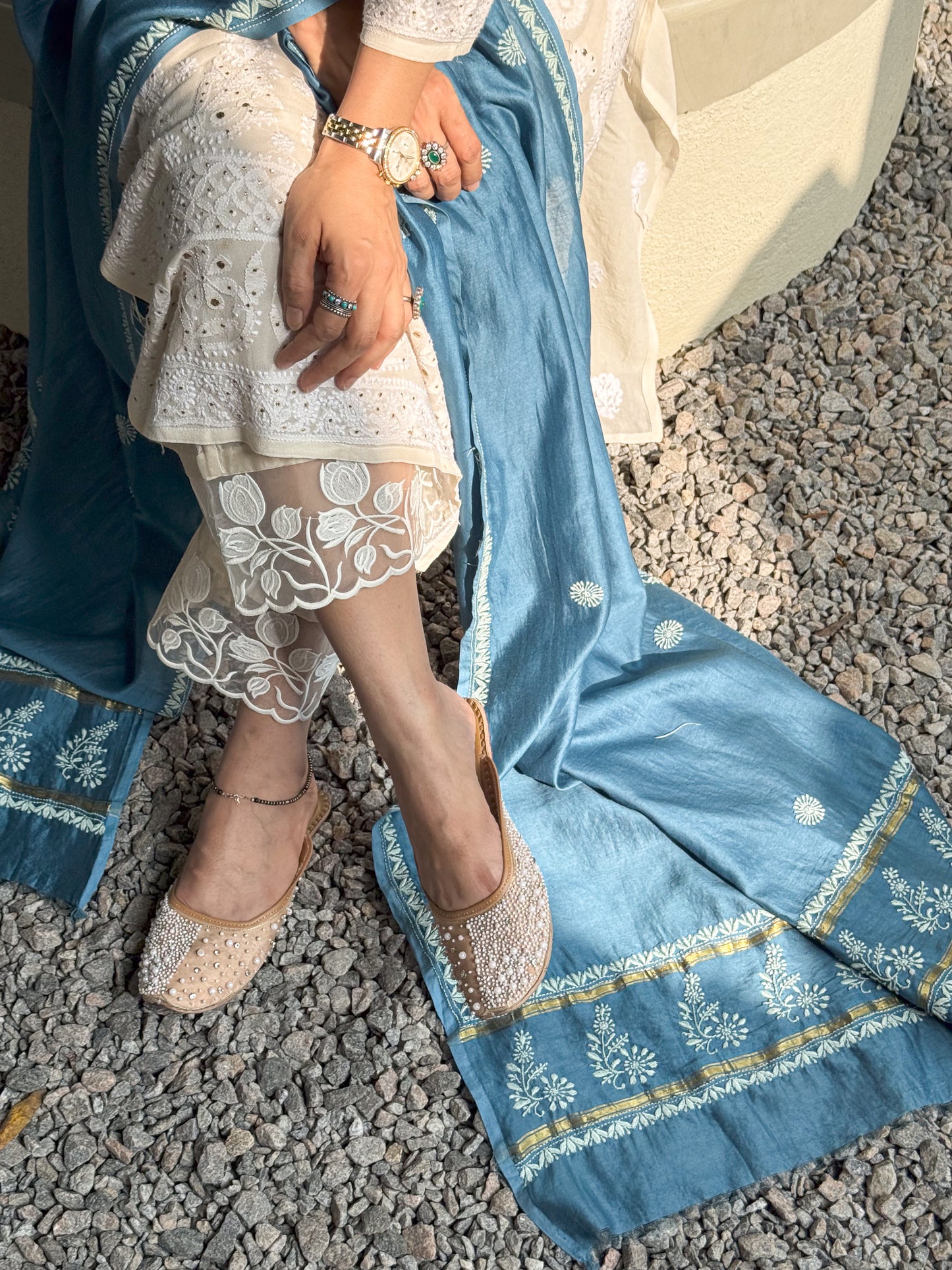 Chanderi Silk Handembroidered Chikankari Dupatta