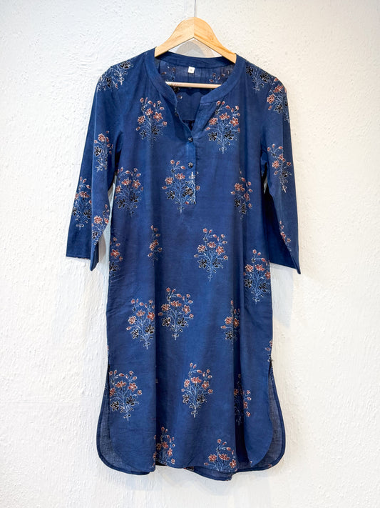 Handblock Printed Natural Dyed Ajrakh Cotton Kurta
