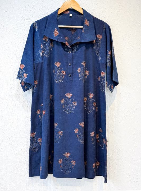 Handblock Printed Natural Dyed Ajrakh Cotton Kurta