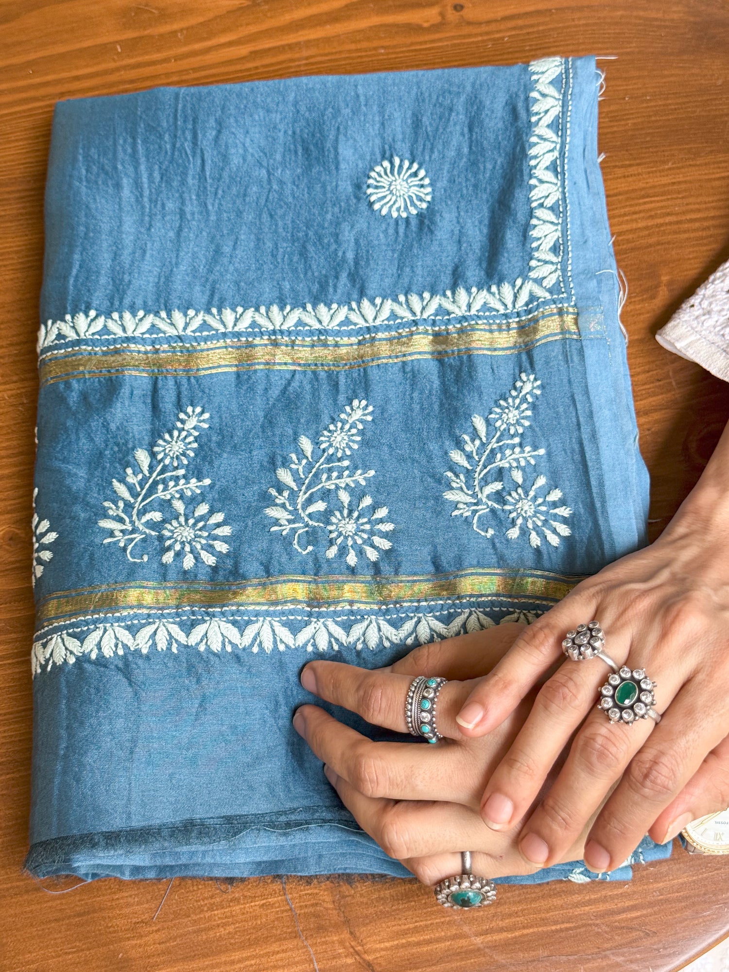 Chanderi Silk Handembroidered Chikankari Dupatta