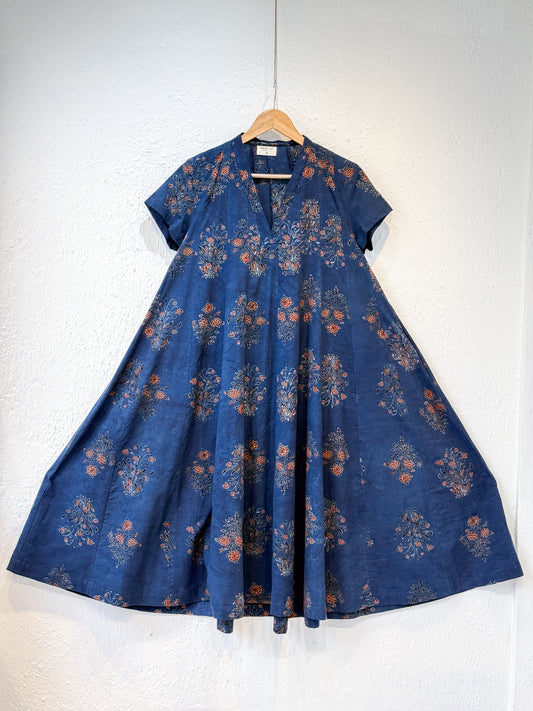 Handblock Printed Natural Dyed Ajrakh Cotton Kalidar Kurta