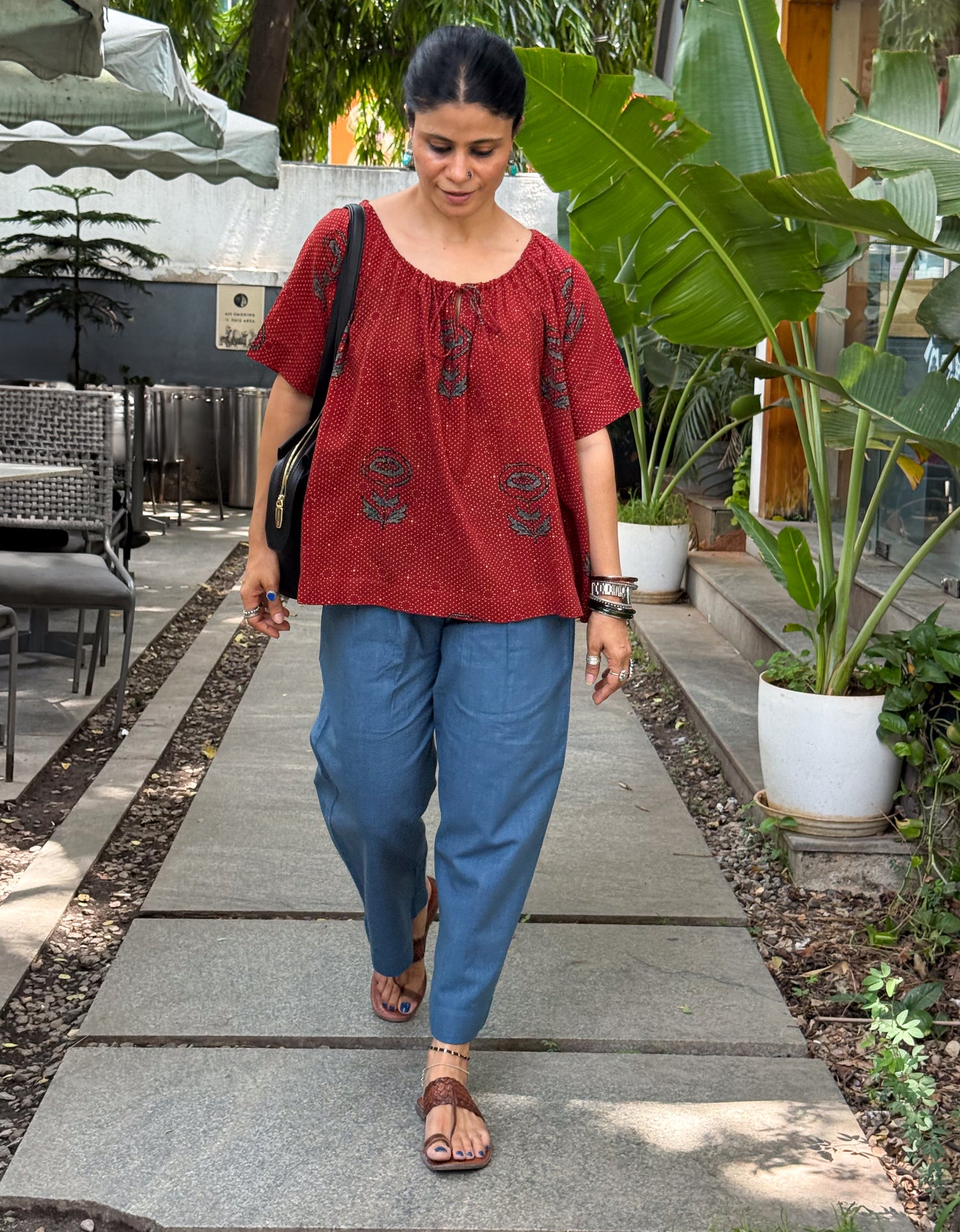 Handloom Cotton With Handblock Printed Natural Dyed Ajrakh Top