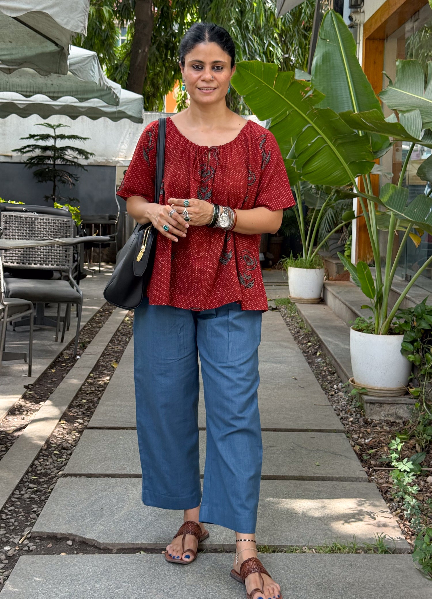 Handloom Cotton With Handblock Printed Natural Dyed Ajrakh Top