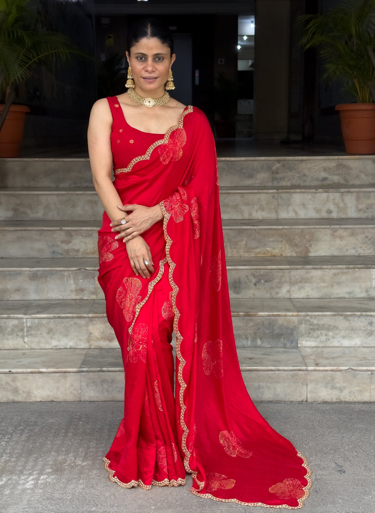 Handloom Hand Block Printed & Hand Embroidered Mulberry Silk Saree