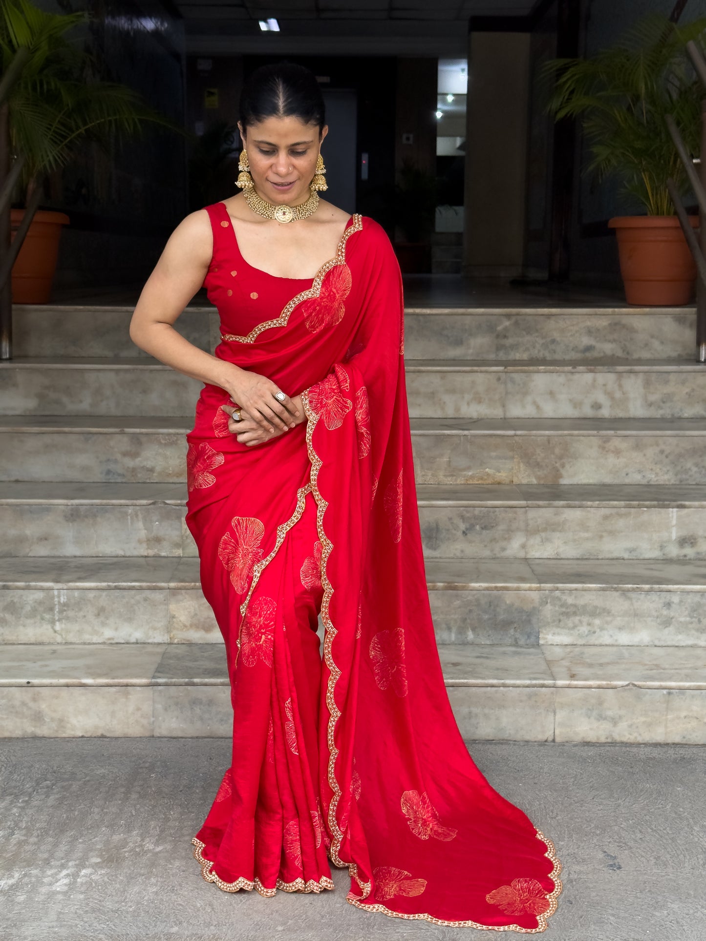 Handloom Hand Block Printed & Hand Embroidered Mulberry Silk Saree