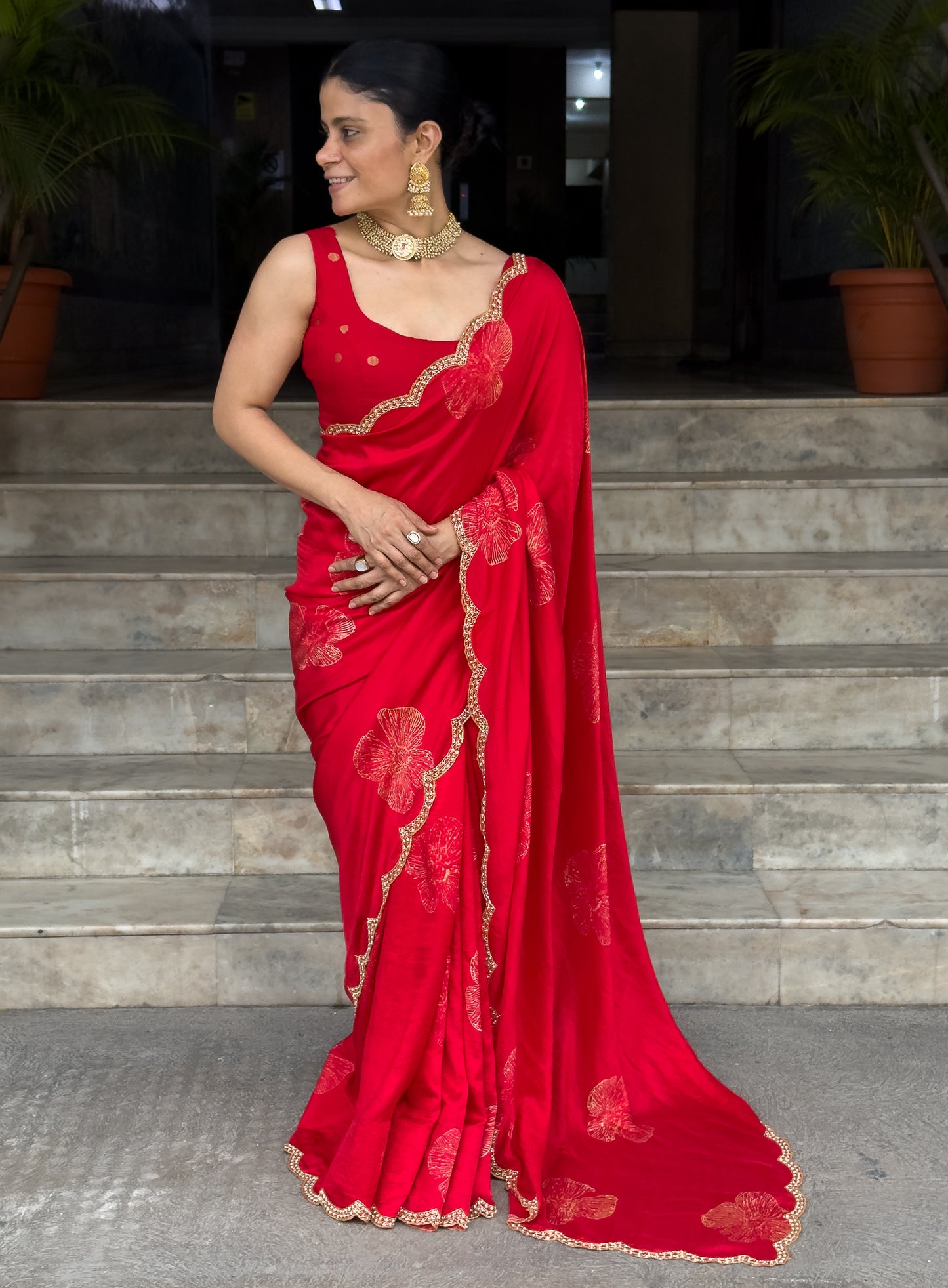 Handloom Hand Block Printed & Hand Embroidered Mulberry Silk Saree