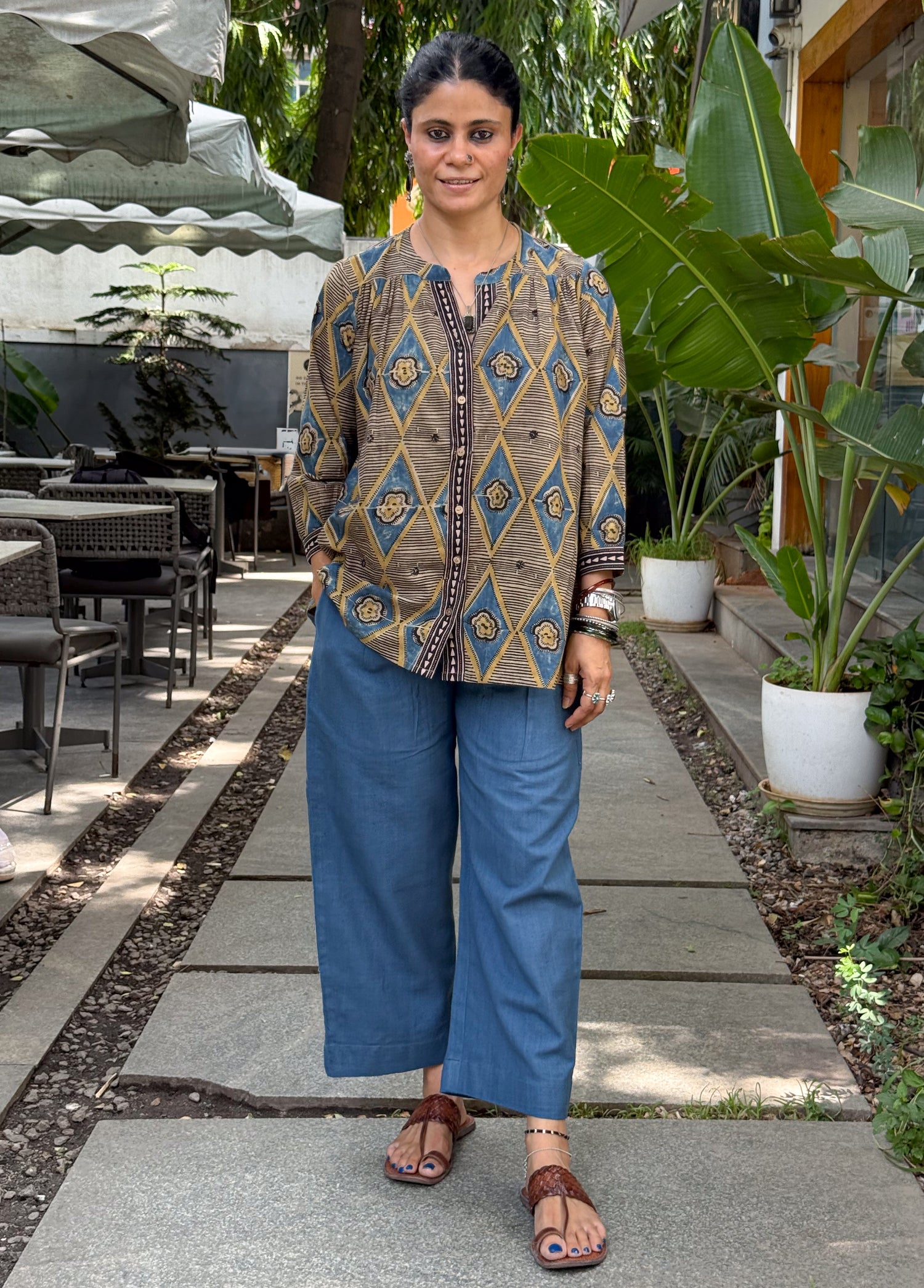 Handloom Cotton With Handblock Printed Natural Dyed Ajrakh Top