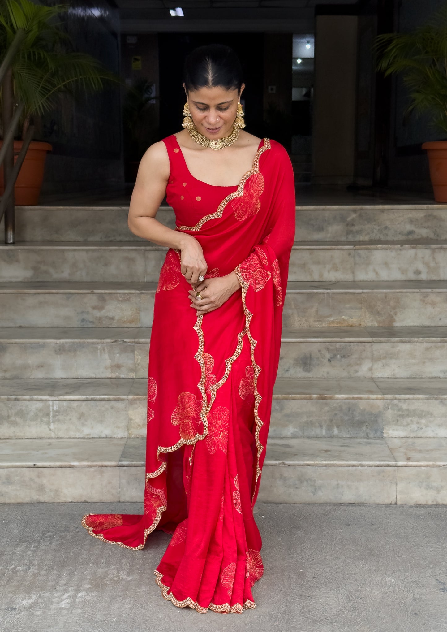Handloom Hand Block Printed & Hand Embroidered Mulberry Silk Saree