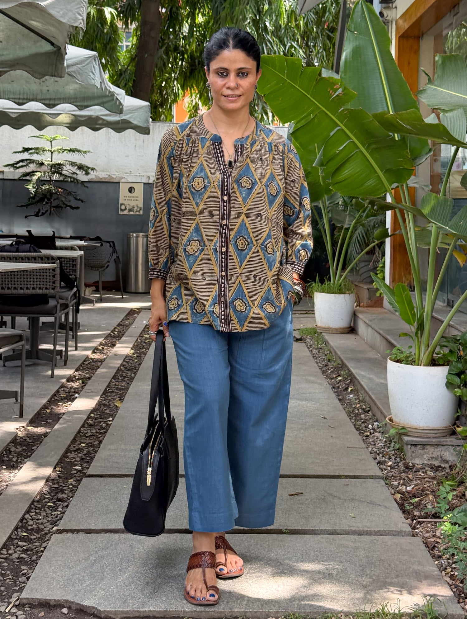 Handloom Cotton With Handblock Printed Natural Dyed Ajrakh Top